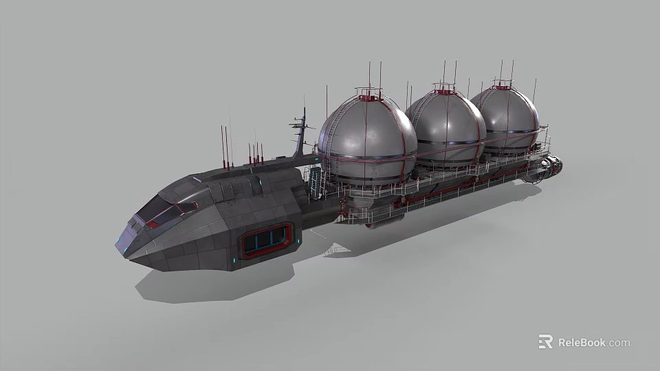 Futuristic Sci Fi Vessel With Three Spherical Modules And Antennas 3d model 