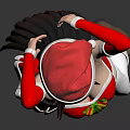 Anime Character In Red Christmas Outfit With Green Bow Santa Hat White Stockings Brown Boots