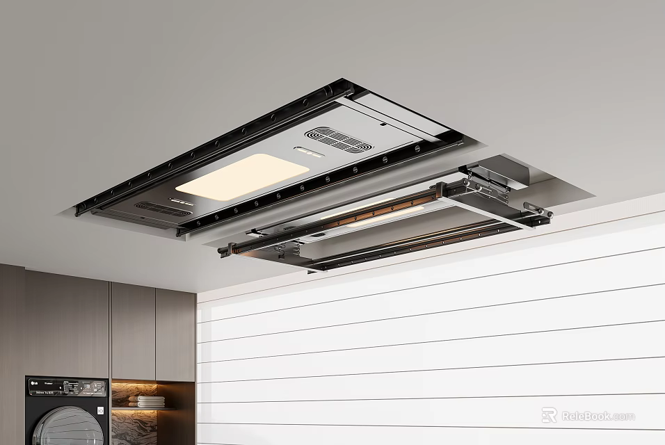 Modern Ceiling Mounted Range Hood With Built in Light And Exhaust Fan 3d model 