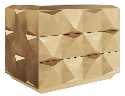 Elegant Gold Bedside Table With Geometric Diamond Design And Two Drawers 3d model