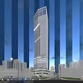 Modern High Rise Office Building in Night View With Urban Background Surrounding Buildings And Vehicles