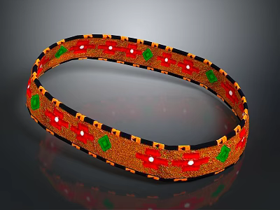 Colorful Woven Belt With Red Green Orange Geometric Patterns And Black Trim 3d model