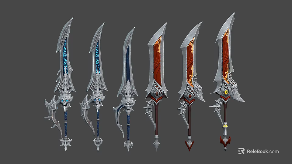 Ornate Decorative Swords With Metallic Blades Intricate Hilts And Colorful Accents 3d model 