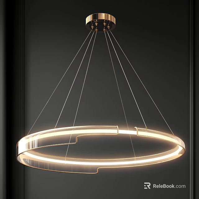 Modern Round Transparent Chandelier with Illuminated Ring and Thin Hanging Cables for Contemporary Interior 3d model 
