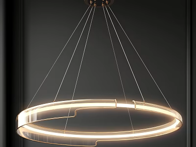 Modern Round Transparent Chandelier with Illuminated Ring and Thin Hanging Cables for Contemporary Interior 3d model