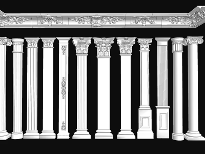 Ornate Roman Columns with Various Classical Styles and Intricate Decorative Details 3d model