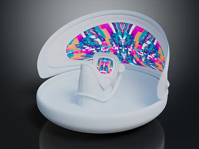 Cartoon Scene Inside White Shell Shaped Object With Colorful Neon Patterns And Central Small Structure 3d model