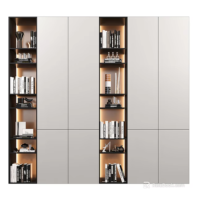 Modern Bookcase Interior Design With Layered Shelves Books And Decorative Items 3d model 
