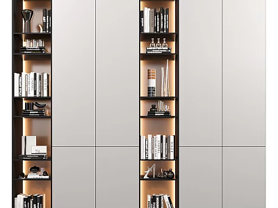 Modern Bookcase Interior Design With Layered Shelves Books And Decorative Items 3d model