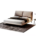 Modern Double Bed Interior With Upholstered Headboard Soft Bedding And Textured Rug 3d model