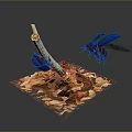Blue Beetles One Flying And One Perched On White Branch With Dried Leaves Red Flowers