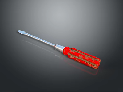 Practical Hardware Tool Flat Head Screwdriver With Red Handle And Metal Shaft 3d model