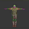 Military Soldier In Camouflage Uniform Standing With Arms Outstretched And Tactical Gear