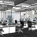 Modern Public Office Space Interior With Work Desks Computers Black Ergonomic Chairs And Hanging Lights