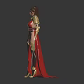 Fantasy Female Warrior Character With Elaborate Golden Red Armor And Long Sword