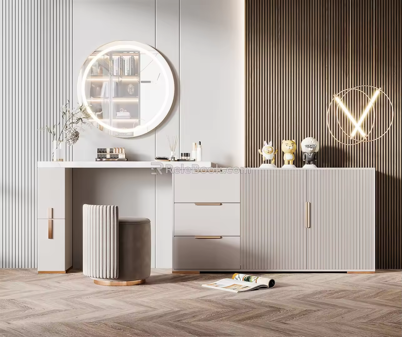 Light Luxury Dressing Table Dressing Table Side Cabinet Combination 3d model