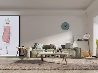 Nordic three-seat sofa fabric multi-person sofa single chair combination 3d model