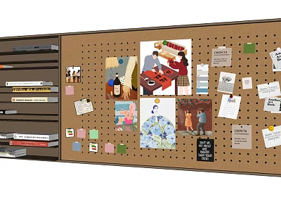 Decorative Hangings on Corkboard with Photos Notes Cards and Memos 3d model
