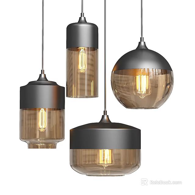 Modern Pendant Lights Design With Glass Shades And Metal Frames For Interior 3d model 