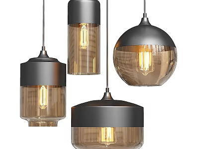 Modern Pendant Lights Design With Glass Shades And Metal Frames For Interior 3d model