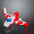 Red and White Sci Fi Aircraft Model With Blue Cockpit And Wing Structure 3d model