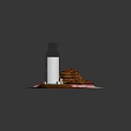 Fresh Milk with Stacked Cookies and Chocolate on Wooden Table with Checkered Cloth