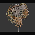 Vintage Decorative Clock With Double Dials And Metallic Gear Structure 3d model