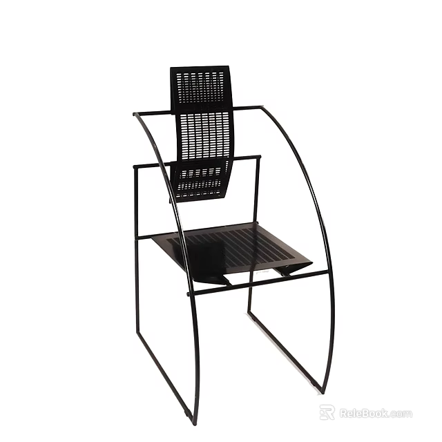 Modern Leisure Chair Featuring Metal Frame Mesh Backrest And Curved Design Structure 3d model 