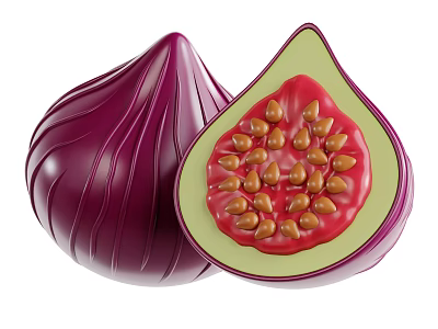 Fresh Purple Striped Fig Whole And Halved View With Red Flesh And Brown Seeds 3d model