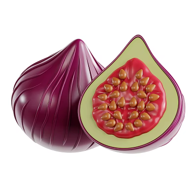 Fresh Purple Striped Fig Whole And Halved View With Red Flesh And Brown Seeds 3d model