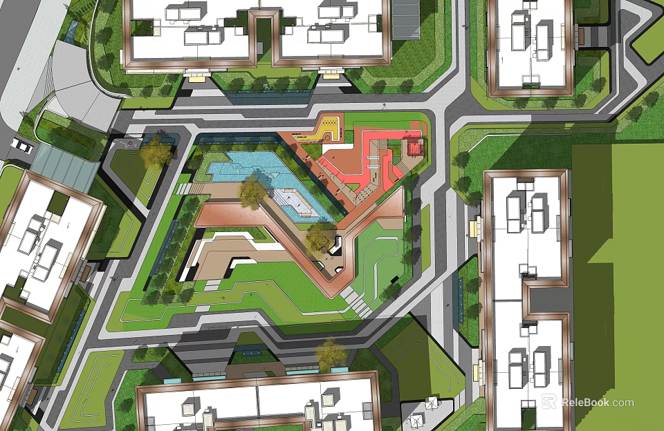 Residential Community Plan With Buildings Green Spaces And Public Areas 3d model 