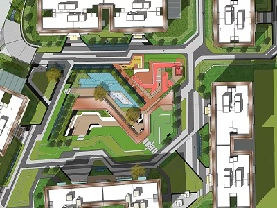 Residential Community Plan With Buildings Green Spaces And Public Areas 3d model