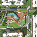 Residential Community Plan With Buildings Green Spaces And Public Areas