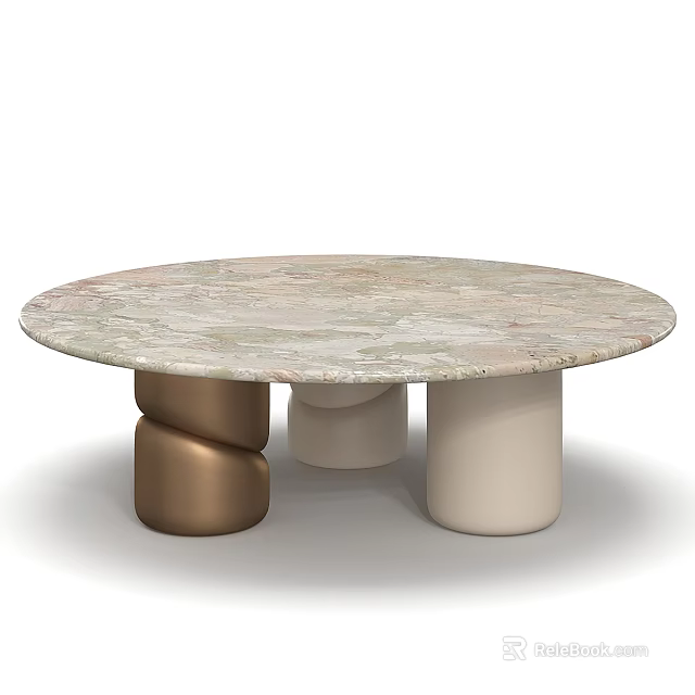 Modern Round Marble Coffee Table For Living Room With Artistic Multi Tone Cylinder Legs 3d model 