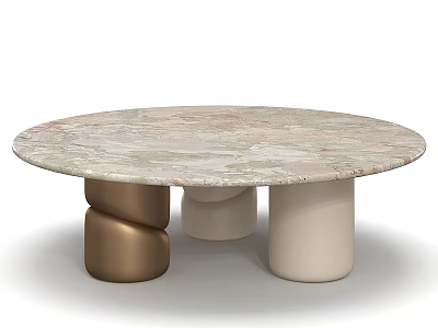 Modern Round Marble Coffee Table For Living Room With Artistic Multi Tone Cylinder Legs 3d model
