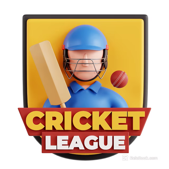 Cricket Player Character With Blue Helmet Bat And Ball In League Game 3d model 