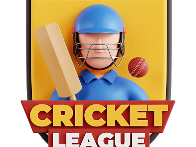 Cricket Player Character With Blue Helmet Bat And Ball In League Game 3d model