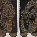Intricate Wooden Decorative Cabinets With Snake And Geometric Patterns Brown Gold Accents And Tassel Bases
