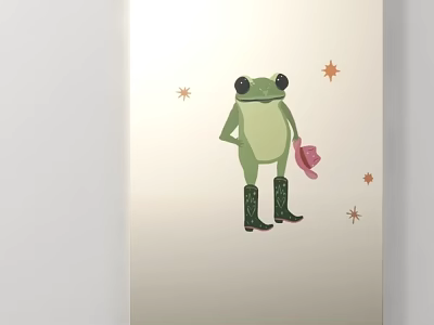 Adorable Green Frog Holding Pink Hat And Green Boots With Stars 3d model