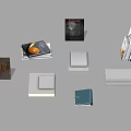 Assorted Books Magazines And Display Items On Modern Showcase Stands 3d model