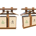 Public Classification Trash Bins With Wooden Structure Roofed Design For Recyclable And Other Waste