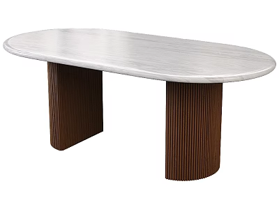 Oval Dining Table With Light Colored Smooth Top And Dark Brown Ribbed Legs Design 3d model