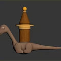 Toy Dinosaur Figure With Wooden Cone Structure And Yellow Ball Top