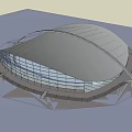 Modern Large Building Featuring Glass Curved Roof And Transparent Facade Structure