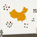 Modern wall decoration map wall record wall photo wall 3d model