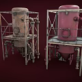 Industrial Storage Tanks With Metal Frames Pipes Valves And Red Rusted Finish