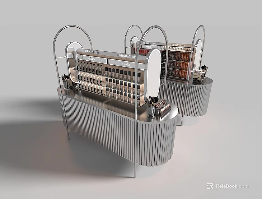 Modern Shopping Mall Counter With Stainless Steel Frame And Open Product Display Racks 3d model 