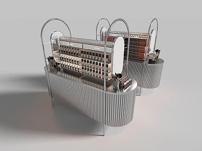 Modern Shopping Mall Counter With Stainless Steel Frame And Open Product Display Racks 3d model