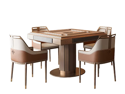 Modern Wooden Entertainment Table with Sleek Leather Chairs and Sturdy Structure 3d model