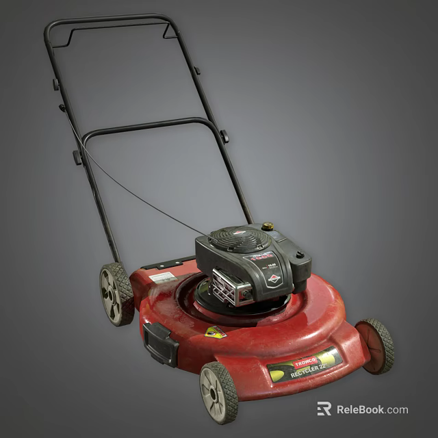 Red Agricultural Lawn Mower With Black Handle Wheels And Engine Components 3d model